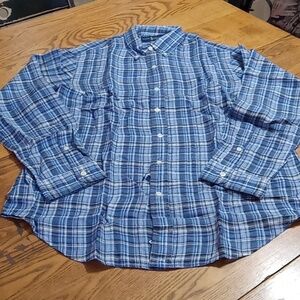 Ralph Lauren Mens LINEN Shirt Large Casual PLAID NEW Long Sleeve NEW Button Up